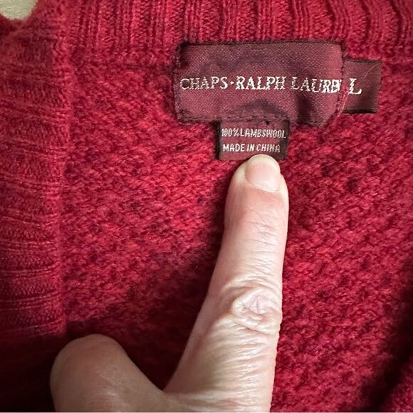 Chaps Ralph Lauren Vintage Red Long Sleeve Mini Waffle Knit Sweater LARGE‎ - Picture 9 of 9